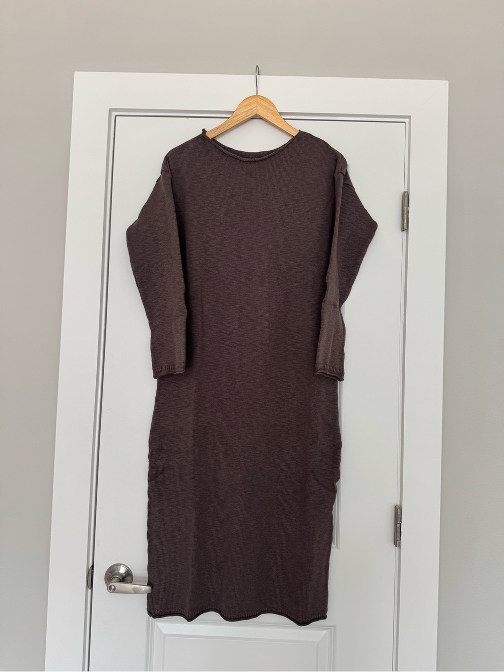 Long-Sleeve Midi Dress in Dark Brown